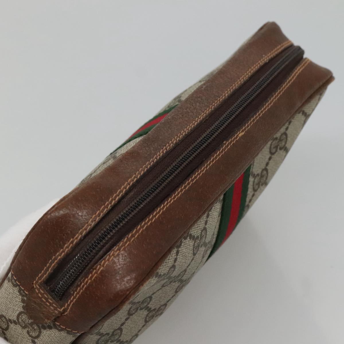 GUCCI GG Supreme Web Sherry Line Clutch Bag PVC Beige Gold 89 01 033 Auth mr1168