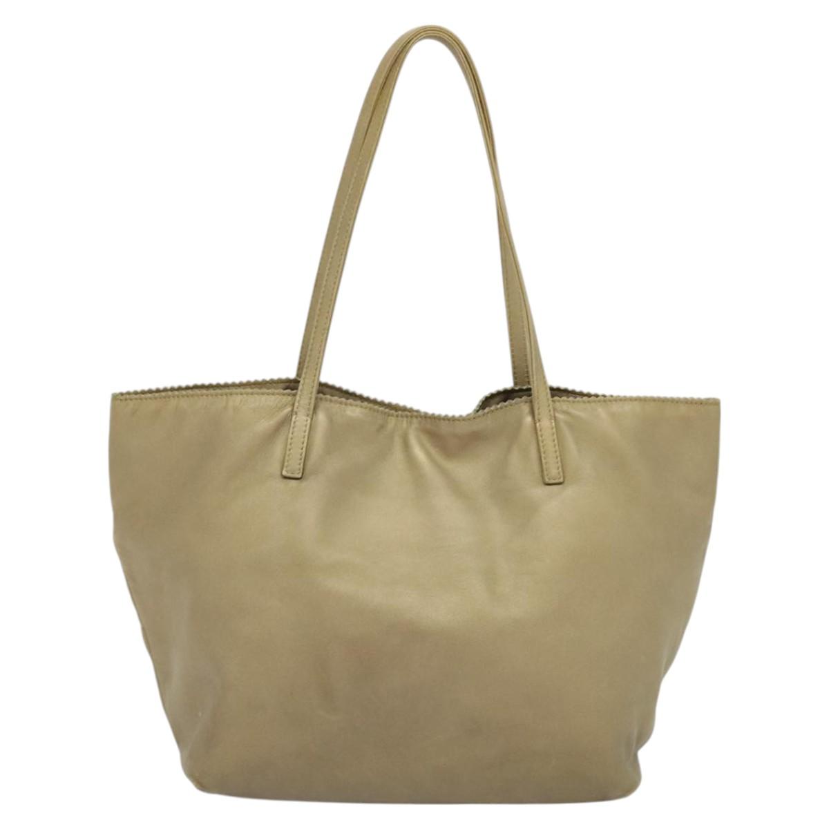 LOEWE Anagram Tote Bag Leather Beige Gold Auth mr1182