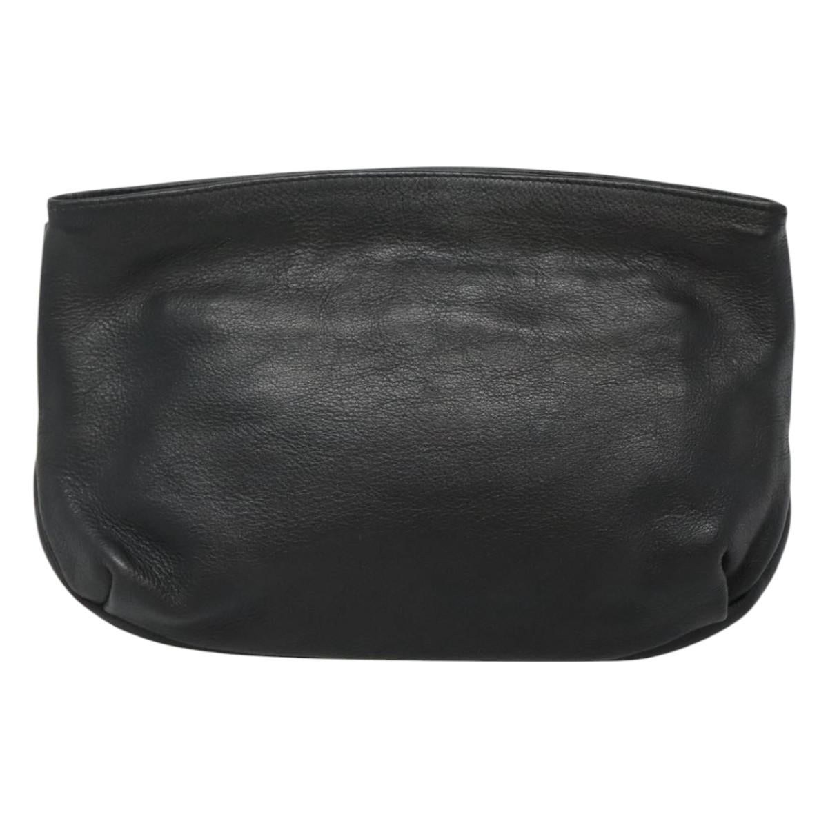Christian Dior Clutch Bag Leather Black Gold Auth mr1204