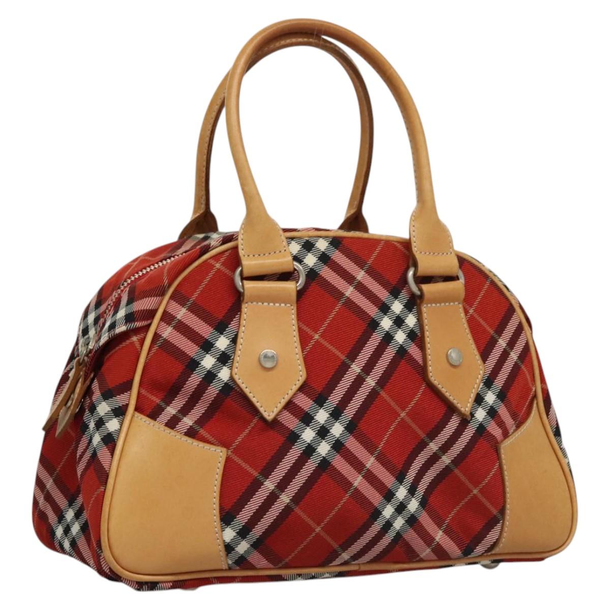 BURBERRY Nova Check Blue Label Hand Bag Canvas Red Silver Auth mr1214