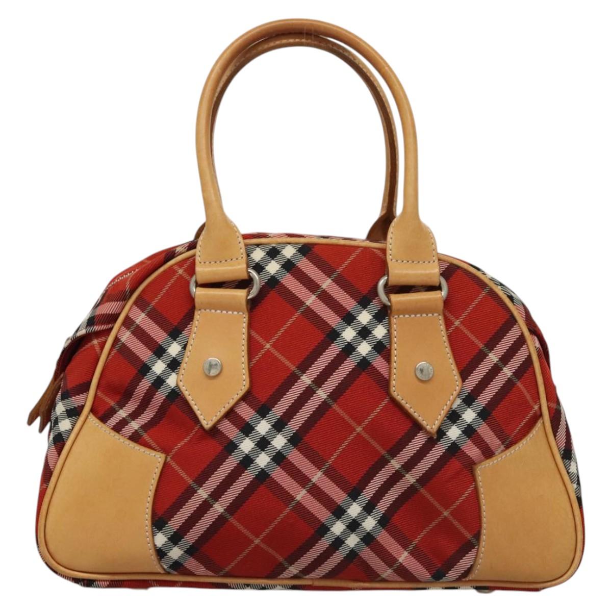 BURBERRY Nova Check Blue Label Hand Bag Canvas Red Silver Auth mr1214