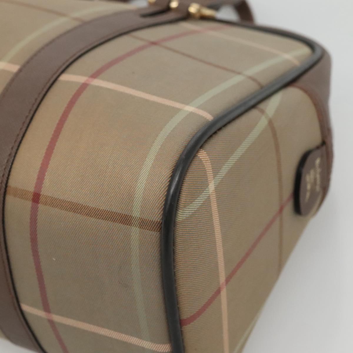 Burberrys Hand Bag Canvas Brown Gold Auth mr1221
