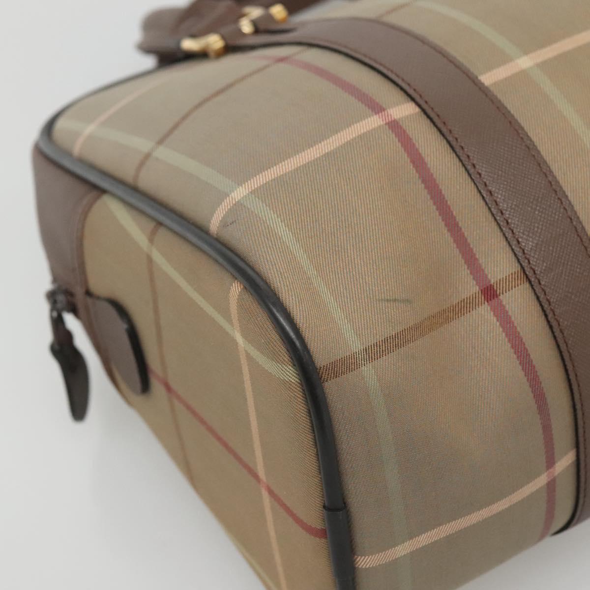 Burberrys Hand Bag Canvas Brown Gold Auth mr1221