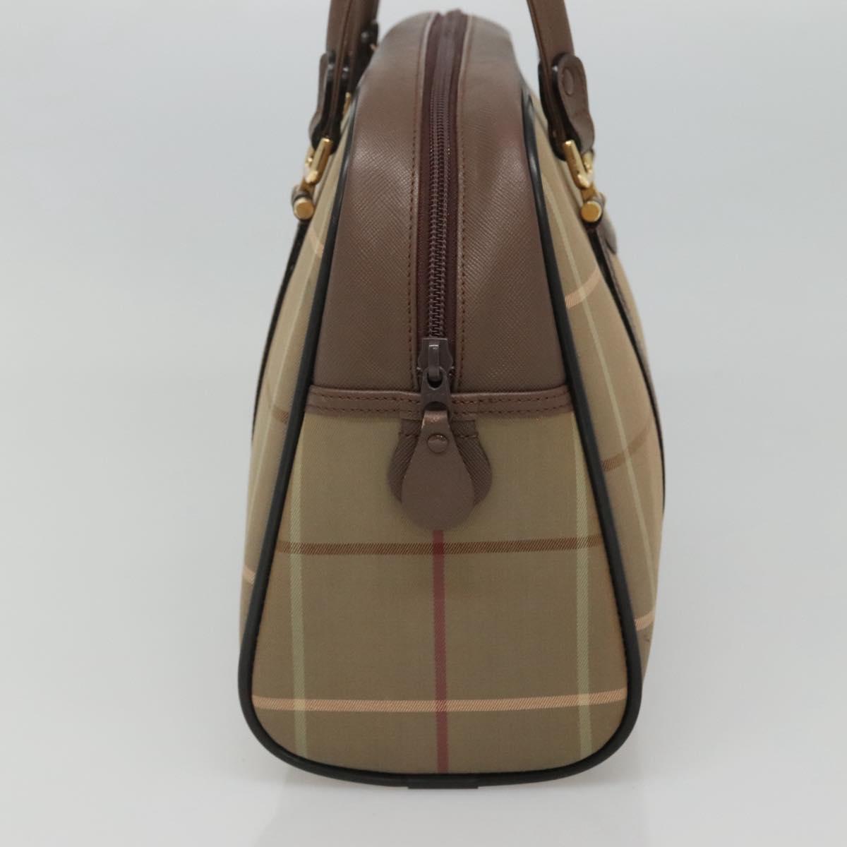 Burberrys Hand Bag Canvas Brown Gold Auth mr1221