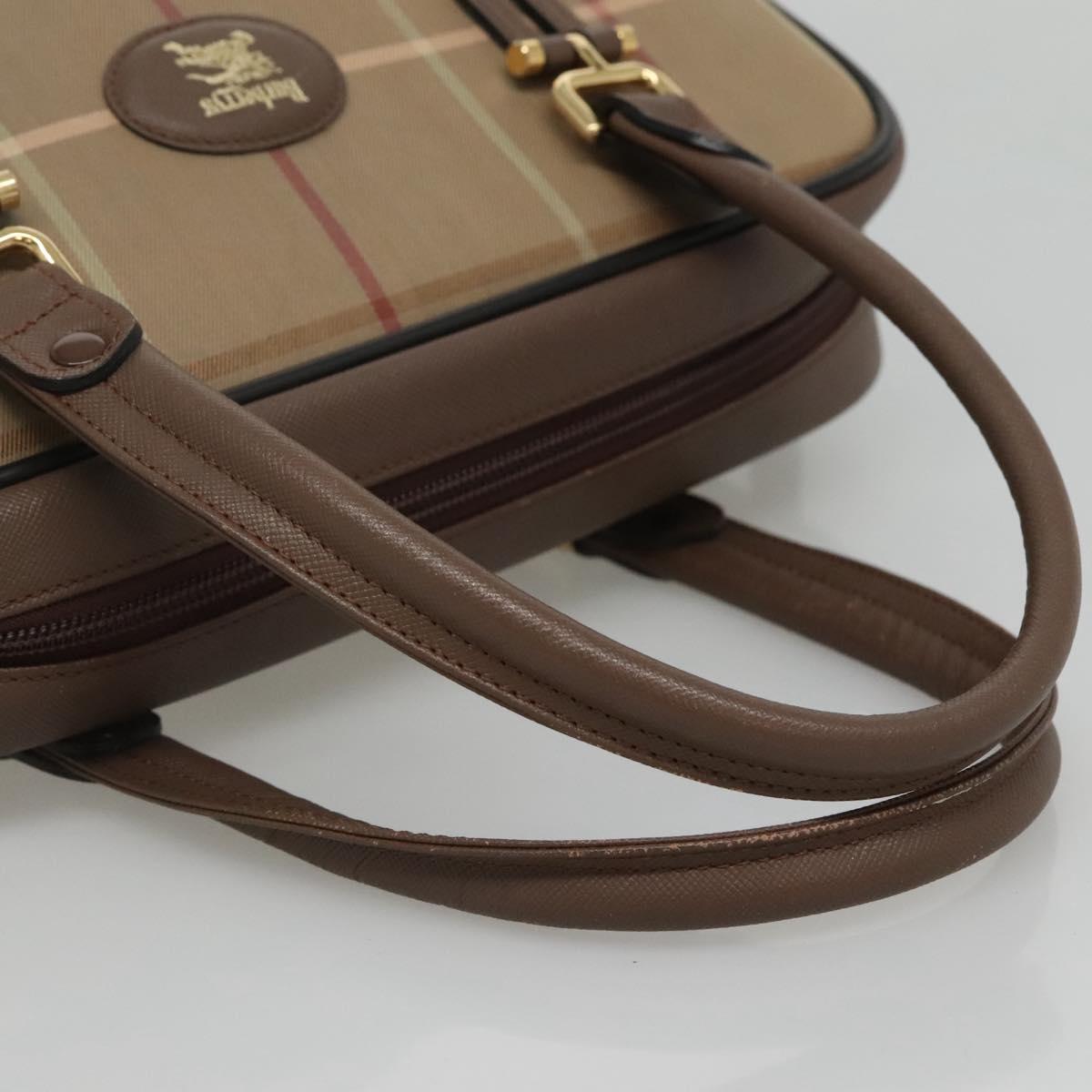 Burberrys Hand Bag Canvas Brown Gold Auth mr1221