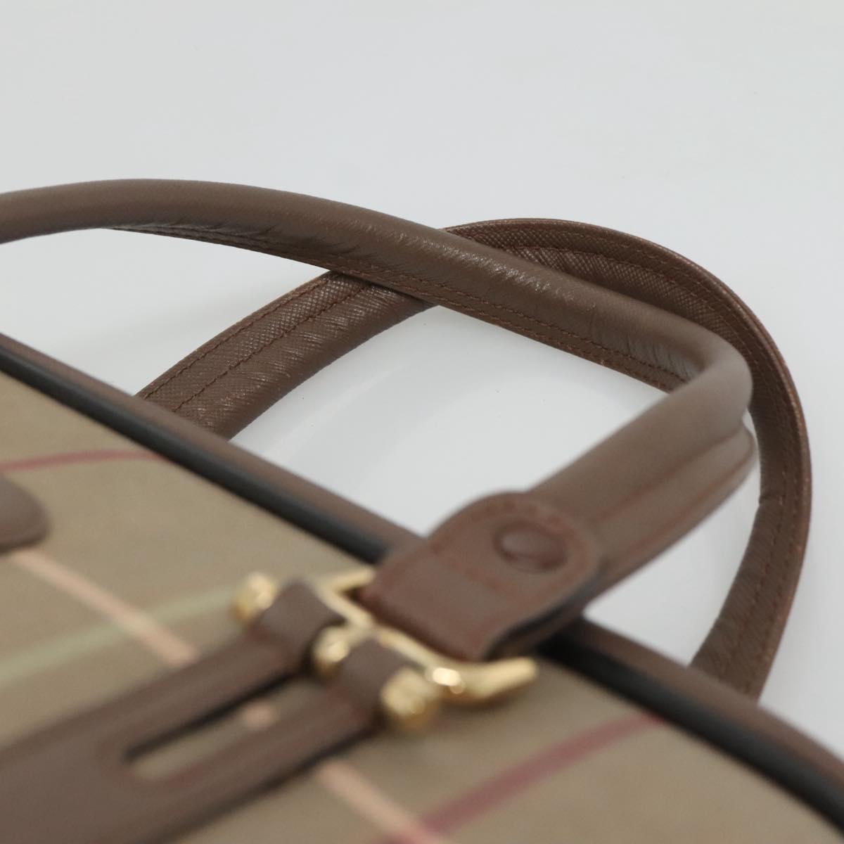 Burberrys Hand Bag Canvas Brown Gold Auth mr1221