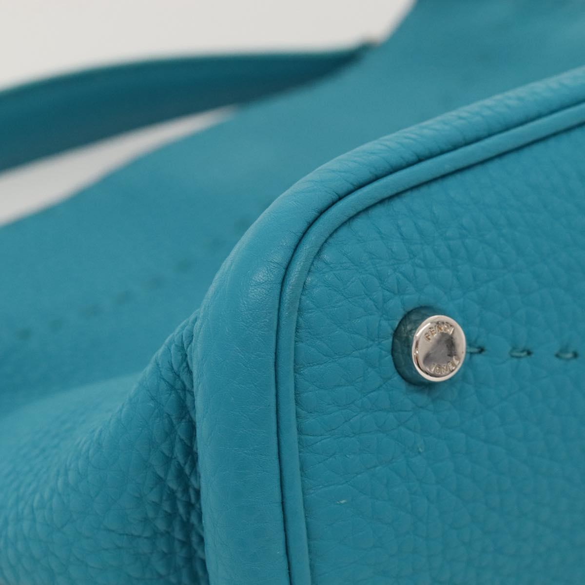 FENDI Anna Shoulder Bag Leather 2way Turquoise Blue Auth mr1226V