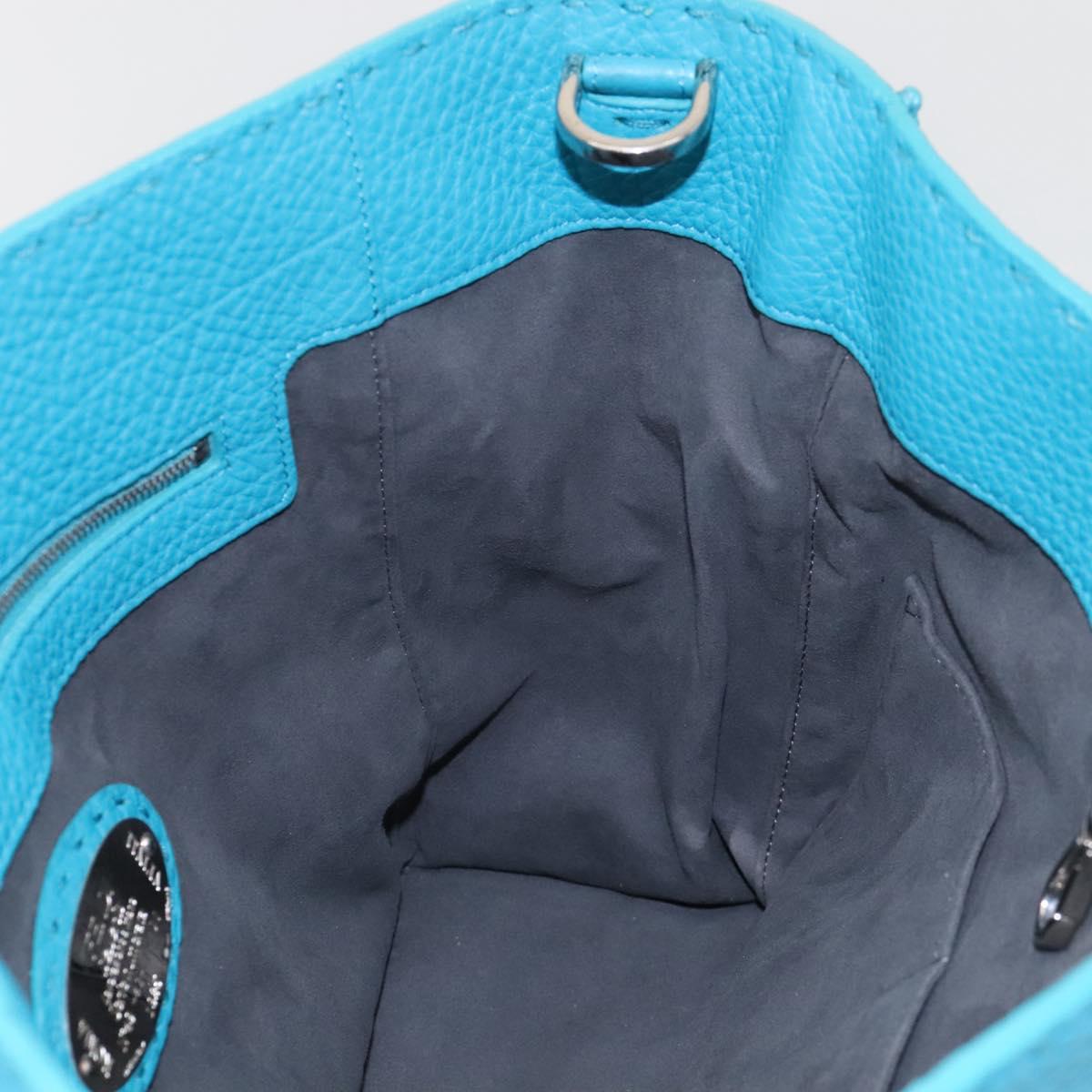 FENDI Anna Shoulder Bag Leather 2way Turquoise Blue Auth mr1226V