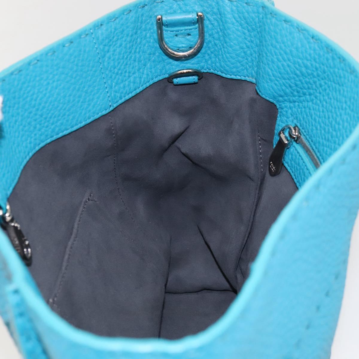 FENDI Anna Shoulder Bag Leather 2way Turquoise Blue Auth mr1226V