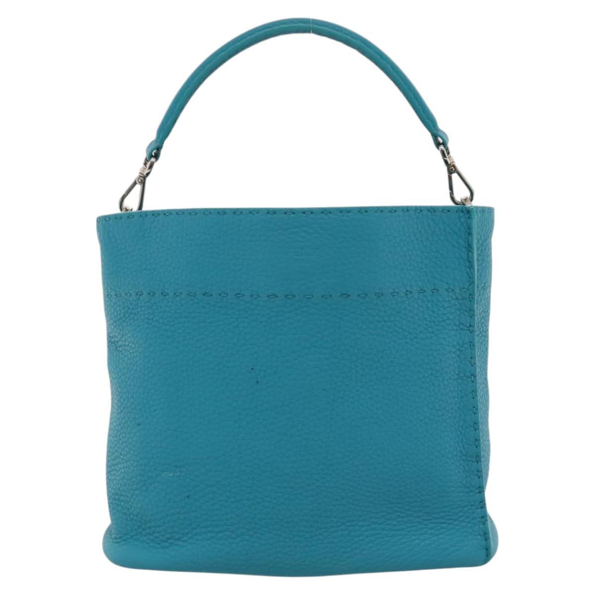 FENDI Anna Shoulder Bag Leather 2way Turquoise Blue Auth mr1226V