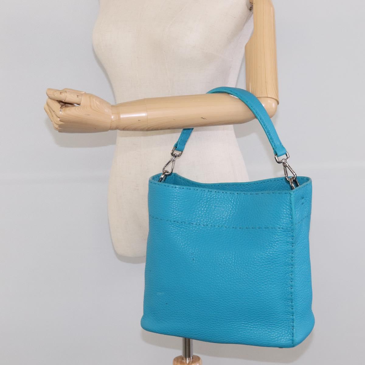 FENDI Anna Shoulder Bag Leather 2way Turquoise Blue Auth mr1226V