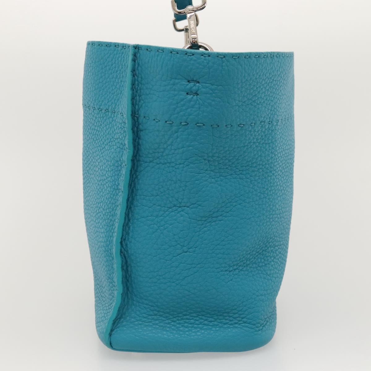 FENDI Anna Shoulder Bag Leather 2way Turquoise Blue Auth mr1226V
