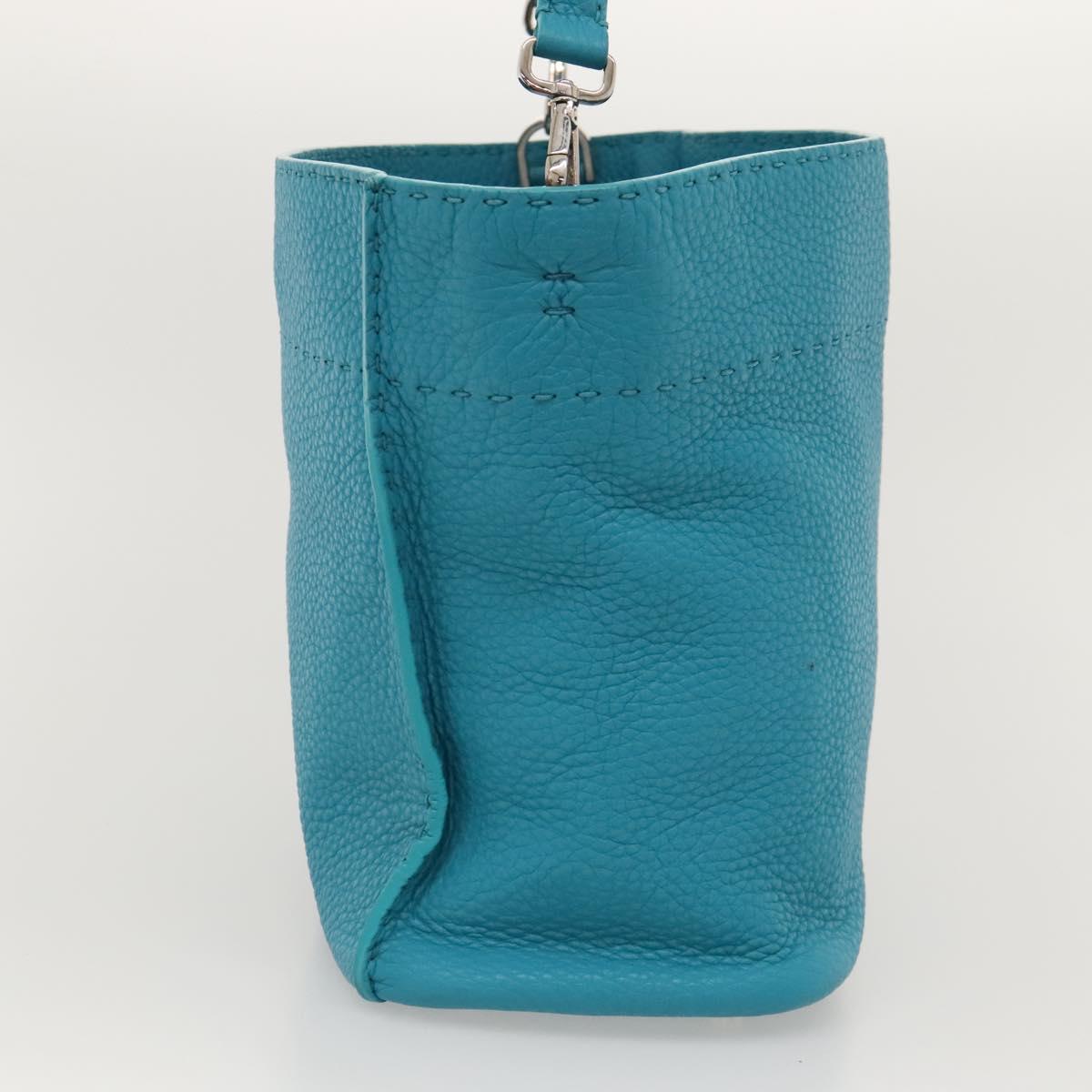 FENDI Anna Shoulder Bag Leather 2way Turquoise Blue Auth mr1226V