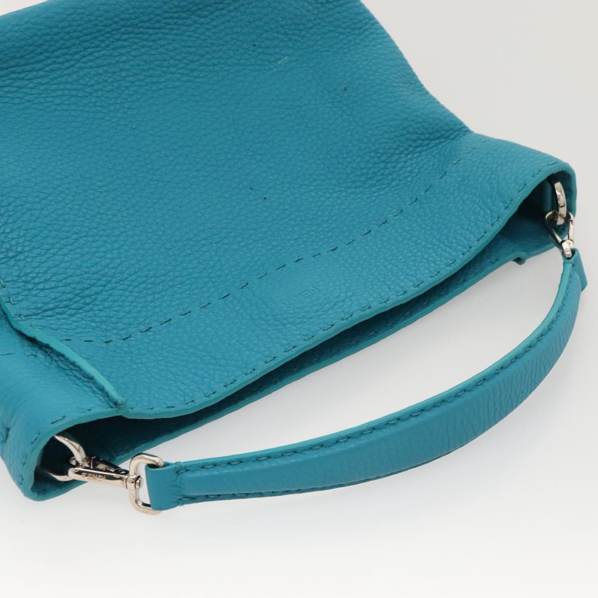 FENDI Anna Shoulder Bag Leather 2way Turquoise Blue Auth mr1226V