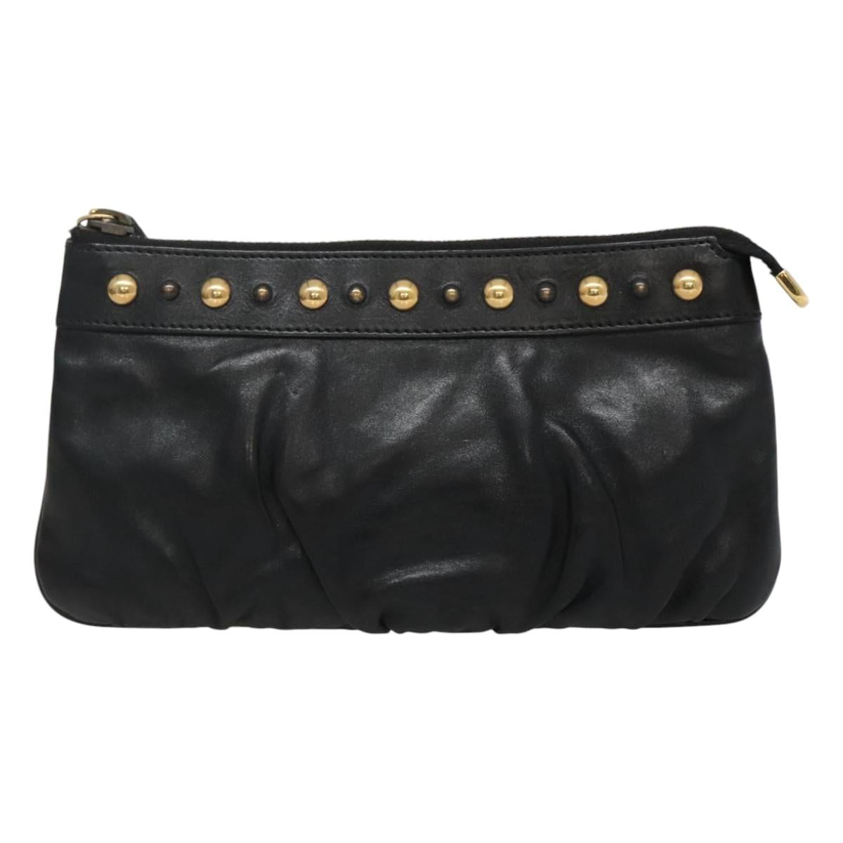 GUCCI Pouch Leather Black Gold 208570 Auth mr1227