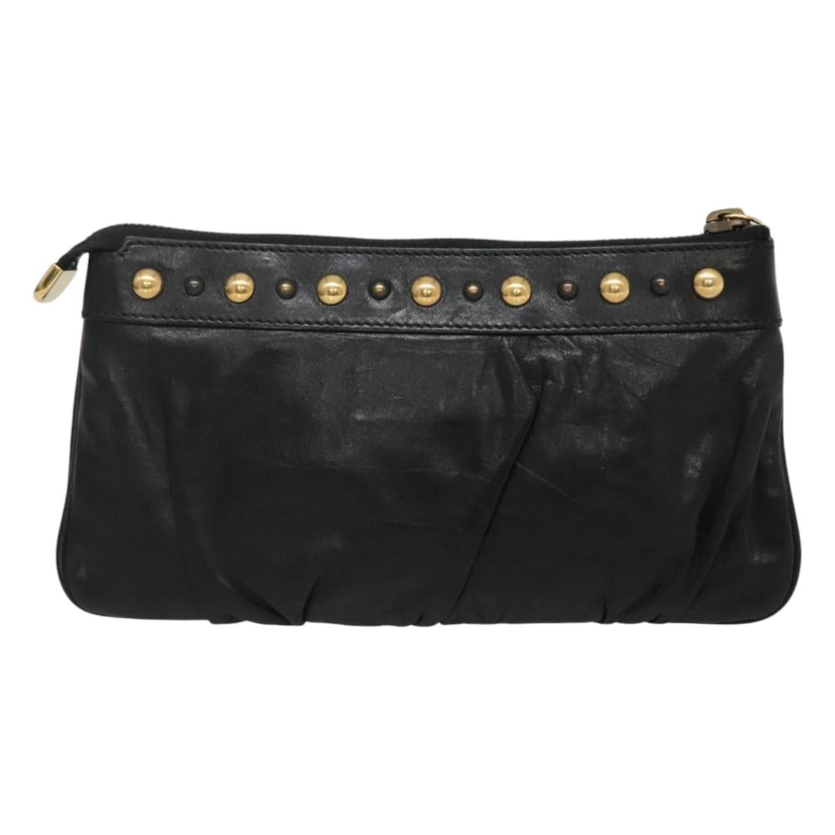GUCCI Pouch Leather Black Gold 208570 Auth mr1227