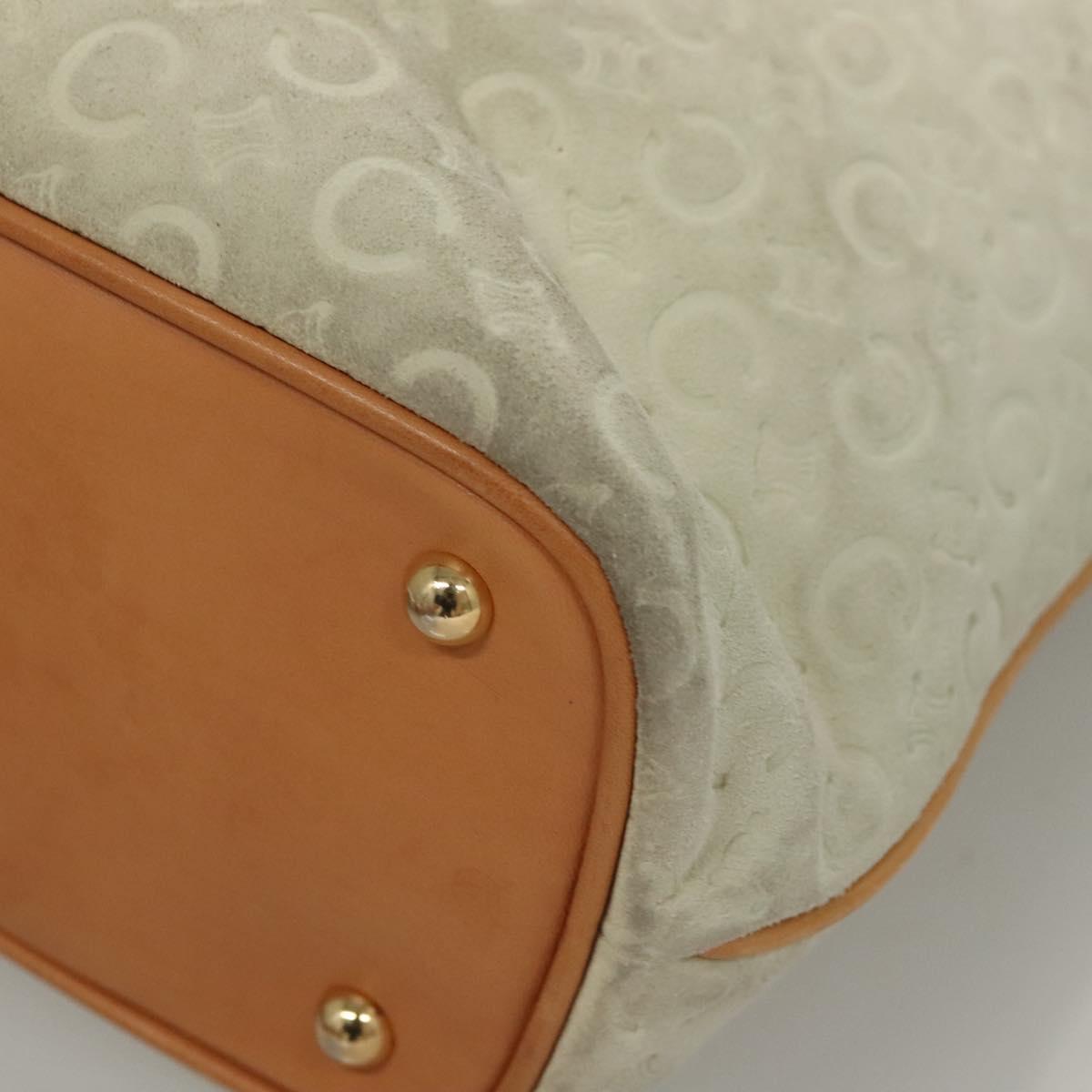 CELINE C Macadam Canvas Tote Bag Suede White Gold Auth mr1231