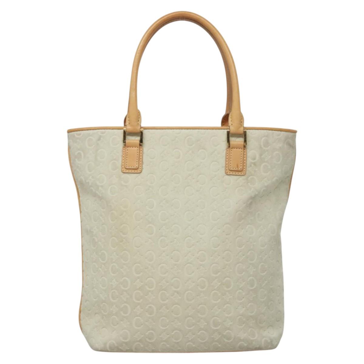 CELINE C Macadam Canvas Tote Bag Suede White Gold Auth mr1231