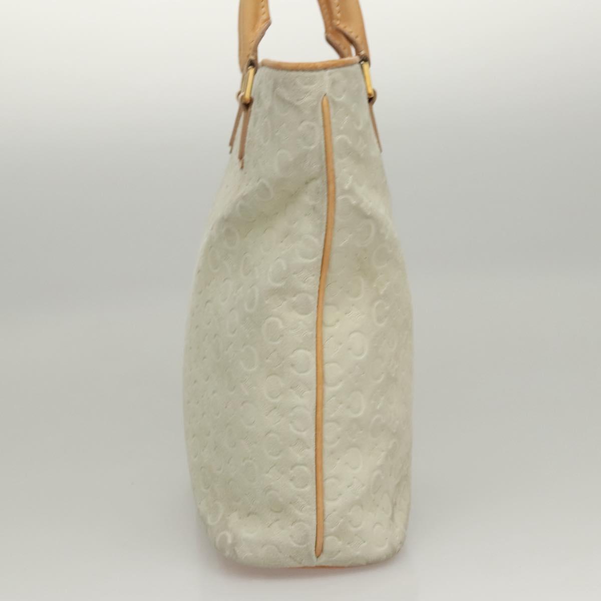 CELINE C Macadam Canvas Tote Bag Suede White Gold Auth mr1231