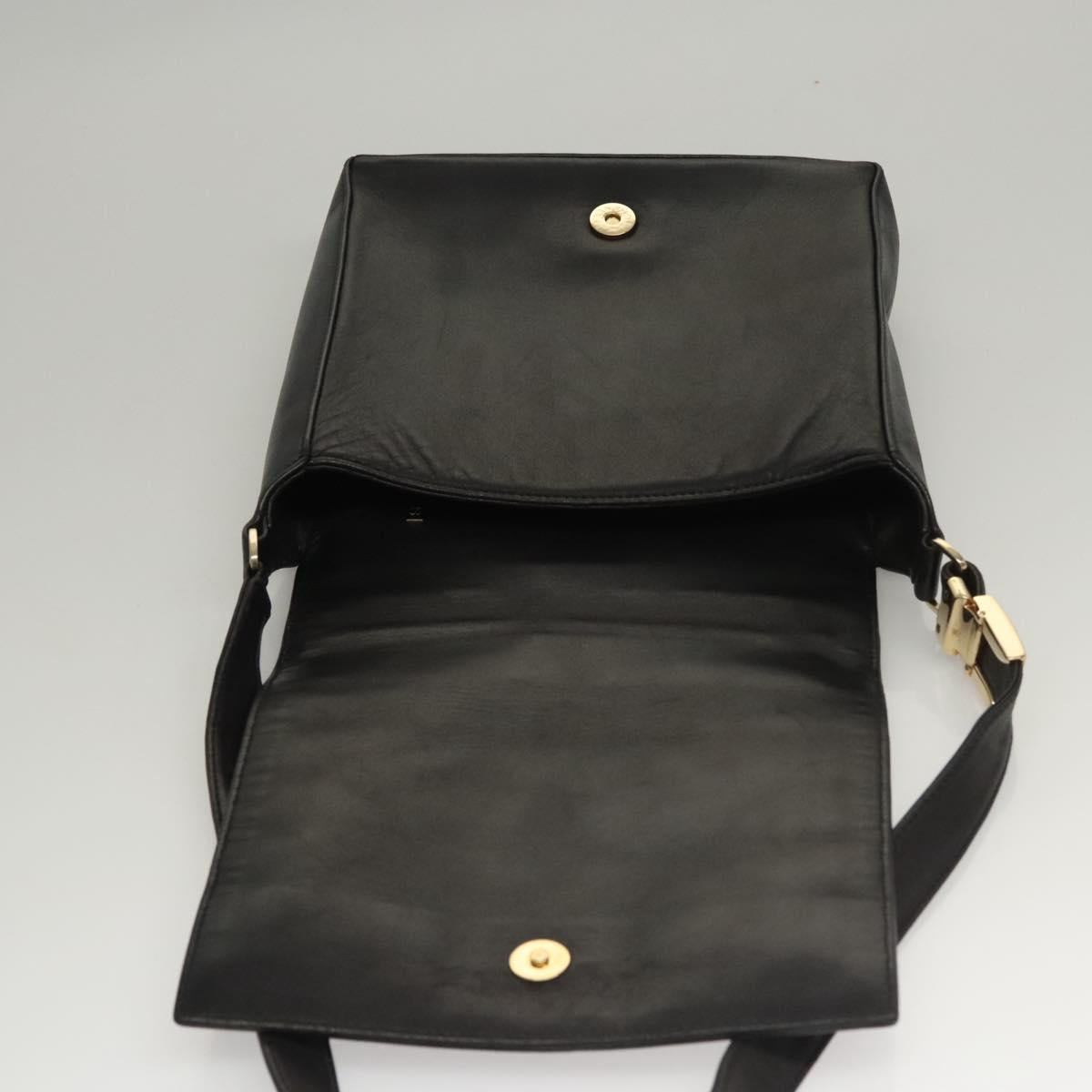 CHANEL Choco Bar line Shoulder Bag Lamb Skin Black CC Auth mr1233