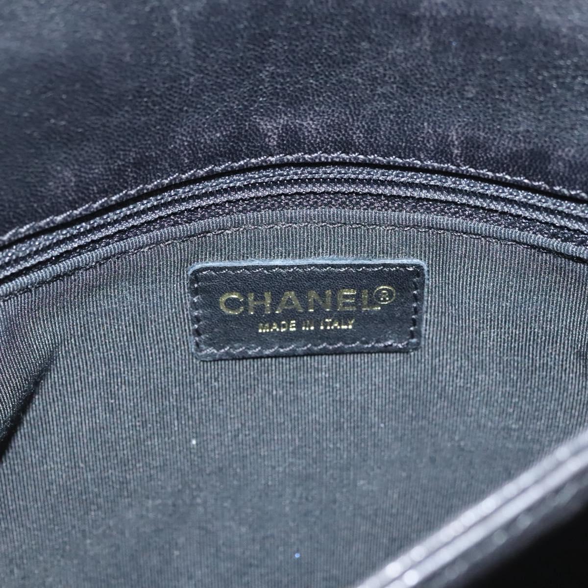 CHANEL Choco Bar line Shoulder Bag Lamb Skin Black CC Auth mr1233