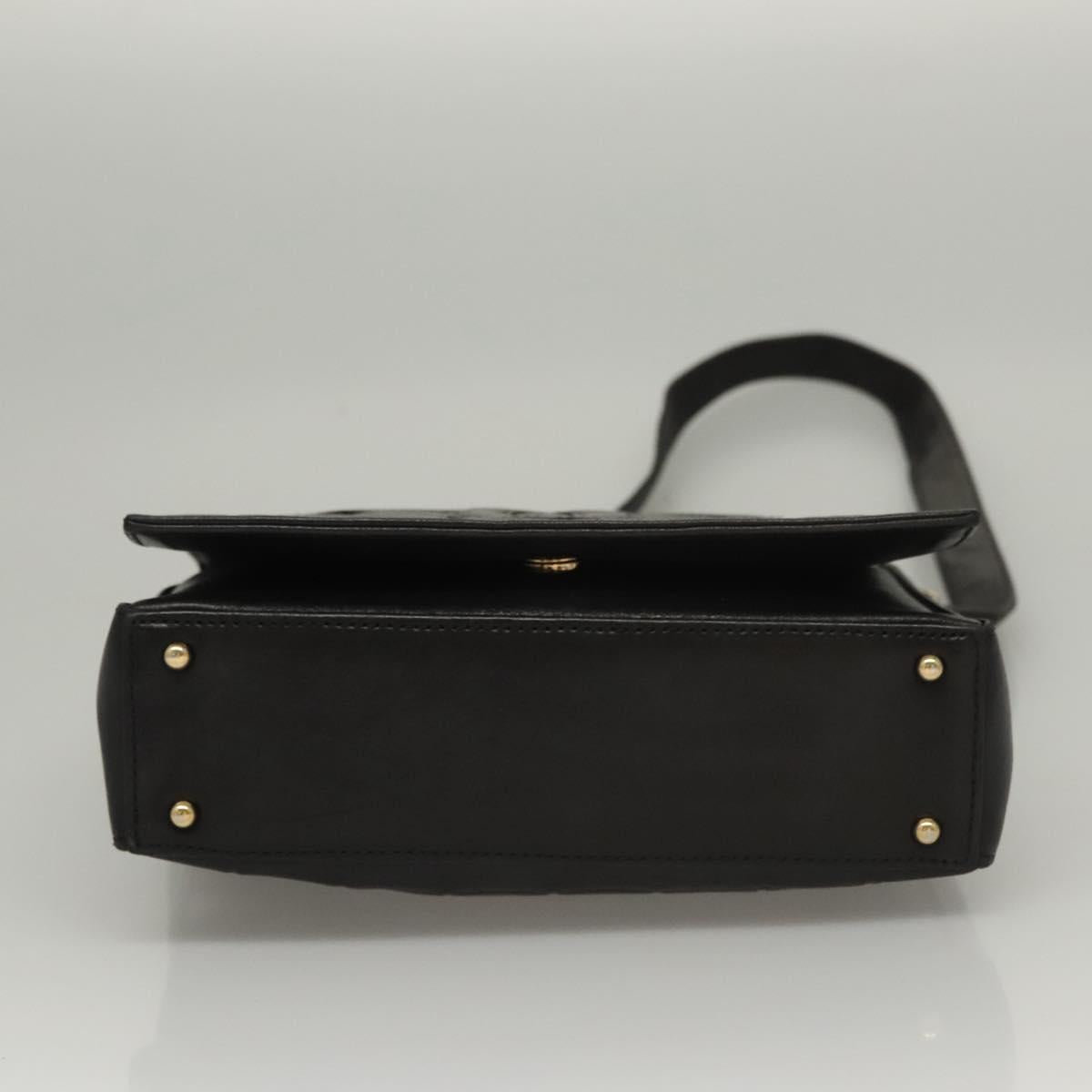CHANEL Choco Bar line Shoulder Bag Lamb Skin Black CC Auth mr1233