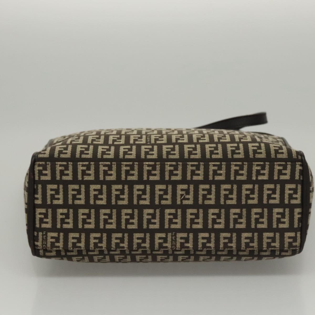 FENDI Zucchino Canvas Tote Bag Brown Silver Auth mr1240