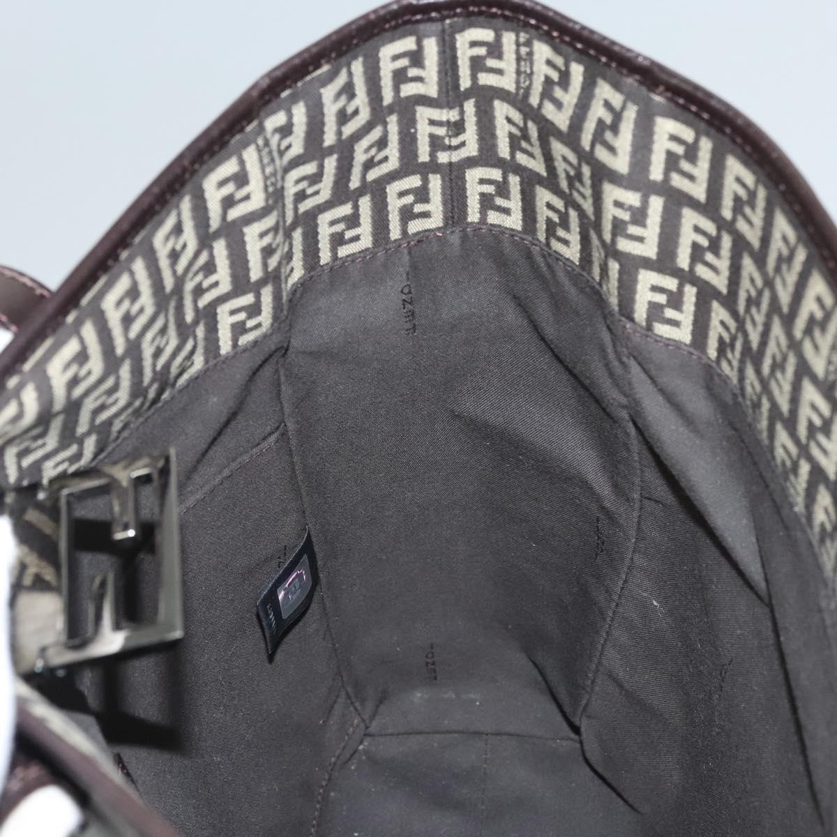 FENDI Zucchino Canvas Tote Bag Brown Silver Auth mr1240