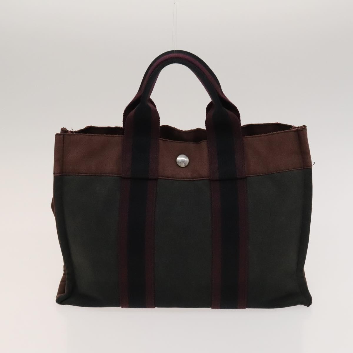 HERMES Fourre Tout Tote Bag Canvas 4Set Brown Gray Red Auth mr1244