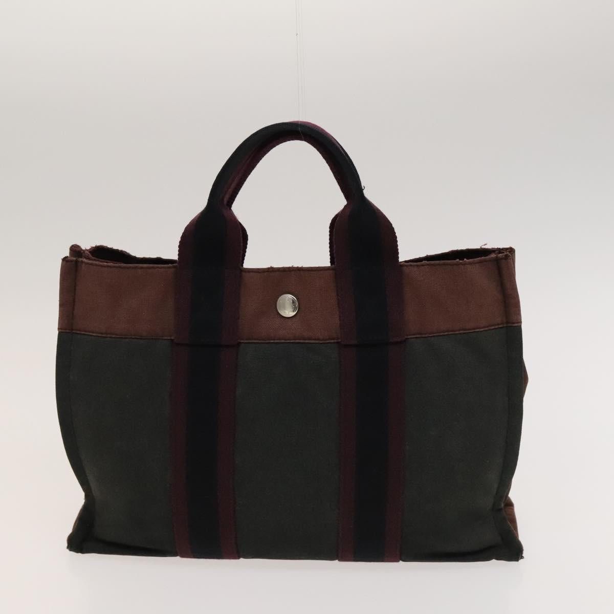 HERMES Fourre Tout Tote Bag Canvas 4Set Brown Gray Red Auth mr1244