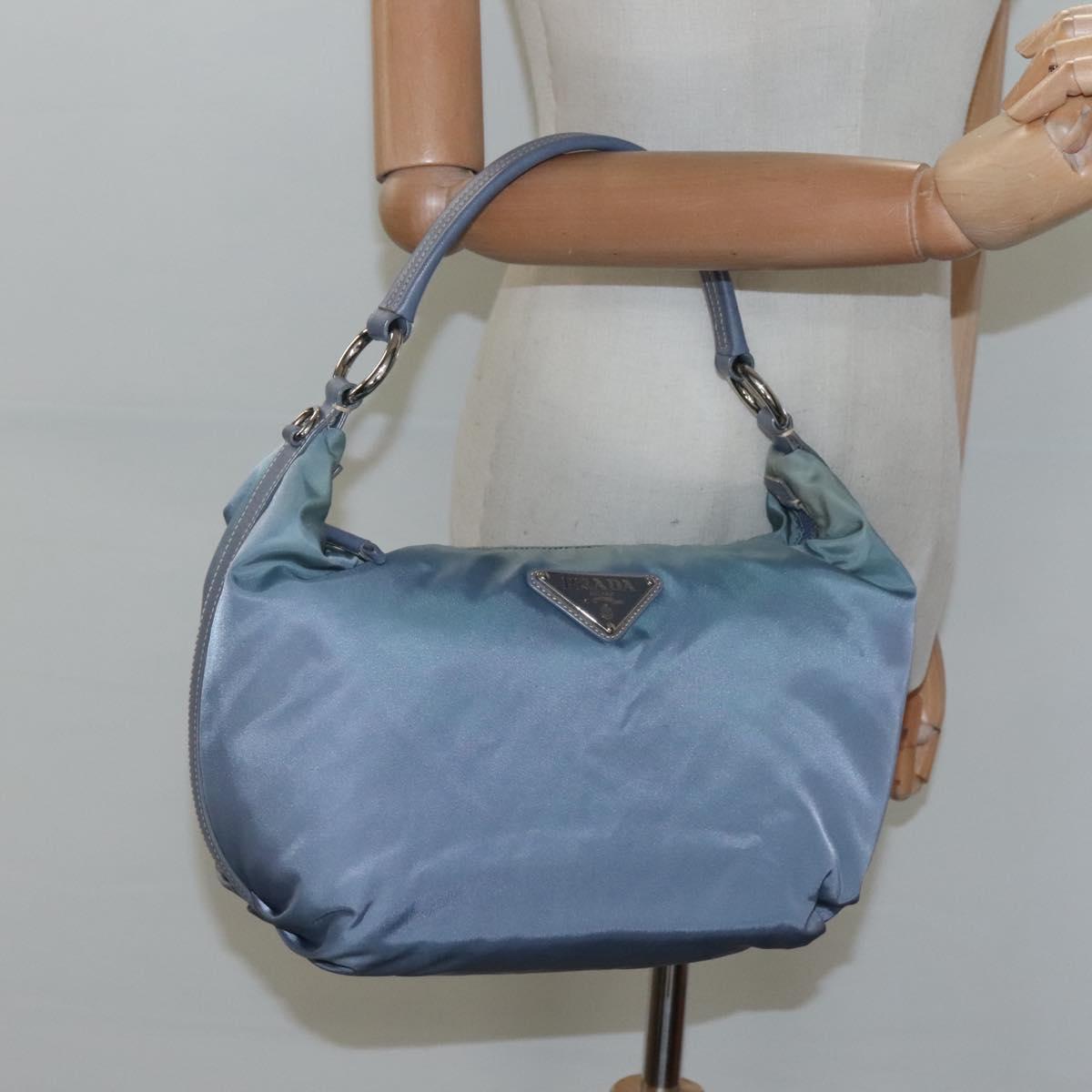 PRADA Shoulder Bag Nylon Blue Silver Auth mr1259
