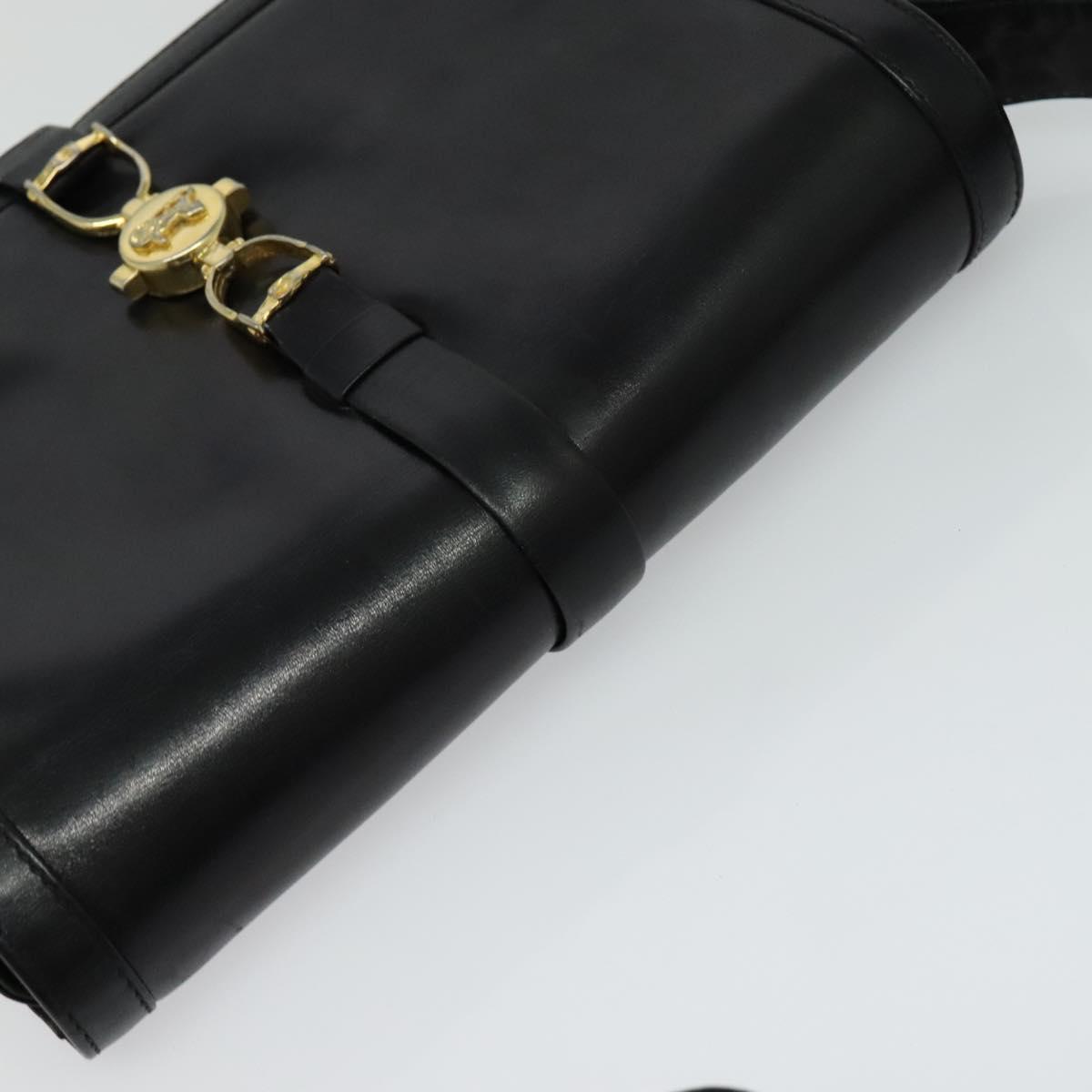CELINE Shoulder Bag Leather Black Gold Auth mr1261
