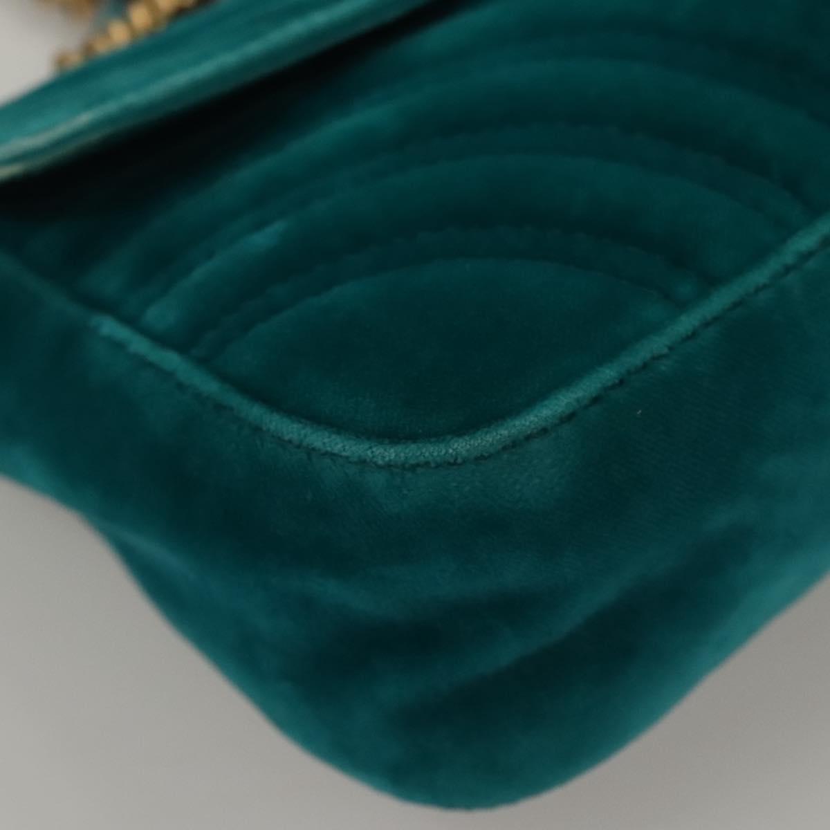 GUCCI GG Marmont Chain Shoulder Bag Velor Turquoise Blue Gold 446744 Auth mr1269