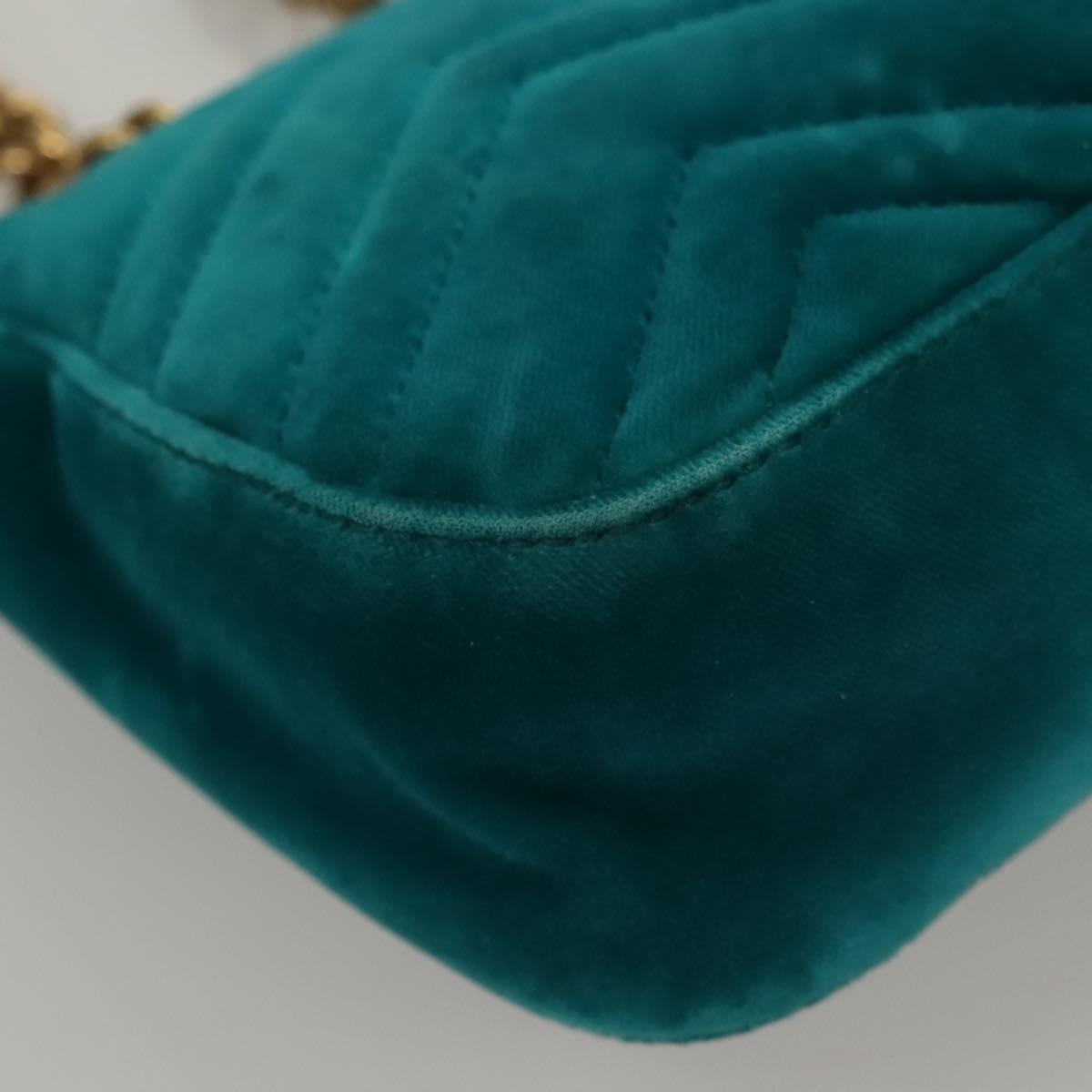 GUCCI GG Marmont Chain Shoulder Bag Velor Turquoise Blue Gold 446744 Auth mr1269