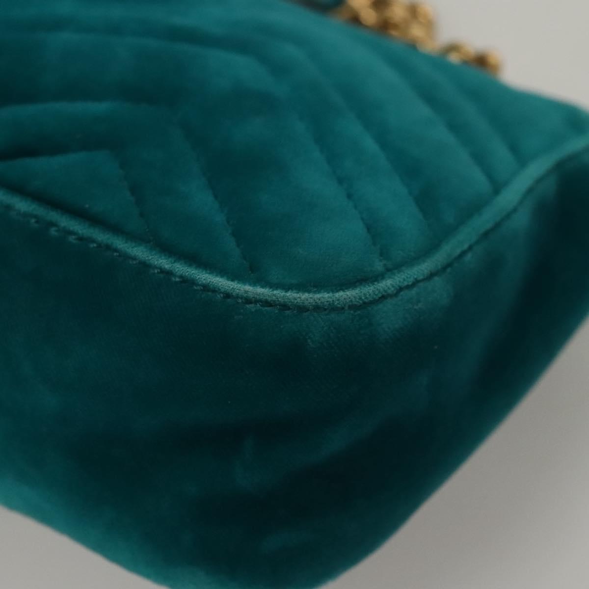 GUCCI GG Marmont Chain Shoulder Bag Velor Turquoise Blue Gold 446744 Auth mr1269