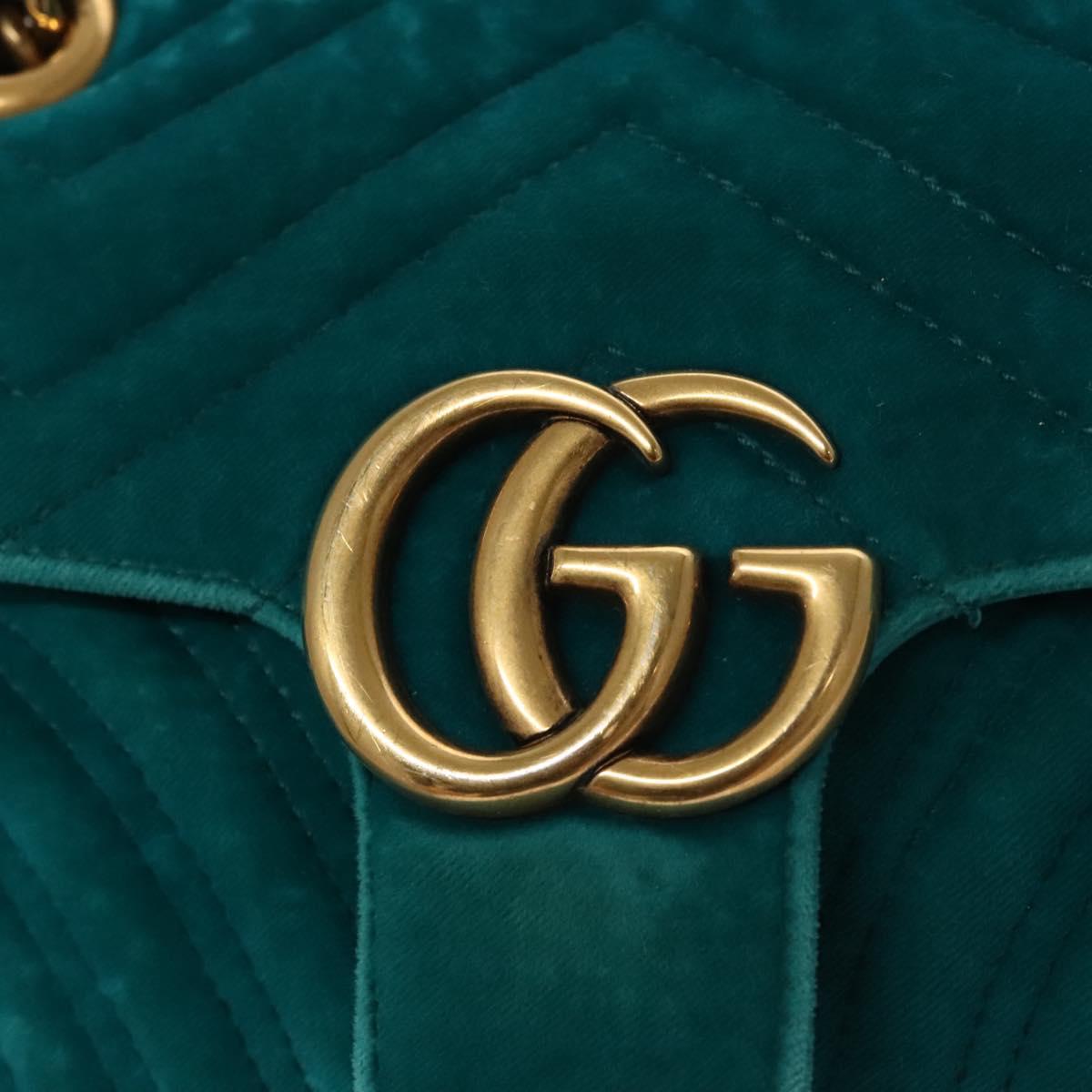 GUCCI GG Marmont Chain Shoulder Bag Velor Turquoise Blue Gold 446744 Auth mr1269