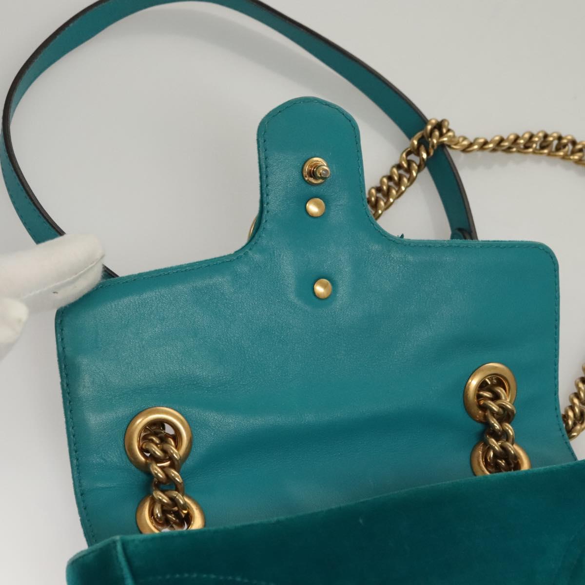 GUCCI GG Marmont Chain Shoulder Bag Velor Turquoise Blue Gold 446744 Auth mr1269