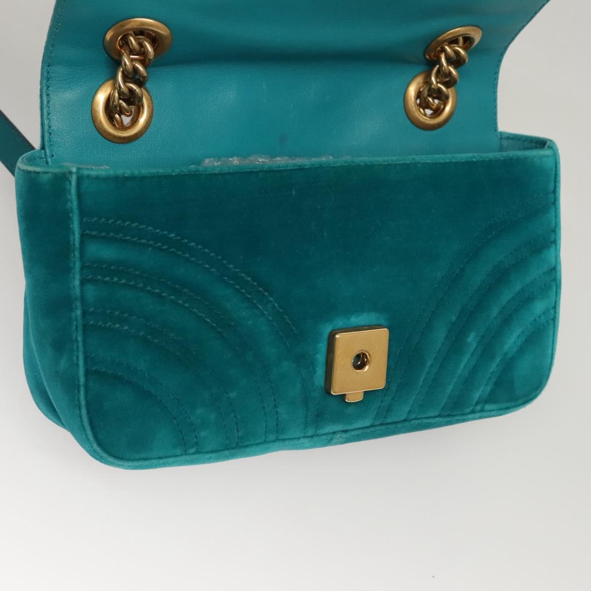 GUCCI GG Marmont Chain Shoulder Bag Velor Turquoise Blue Gold 446744 Auth mr1269