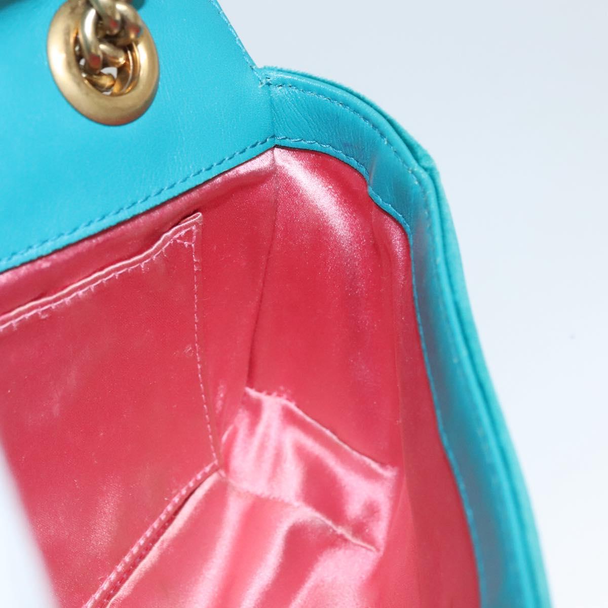 GUCCI GG Marmont Chain Shoulder Bag Velor Turquoise Blue Gold 446744 Auth mr1269