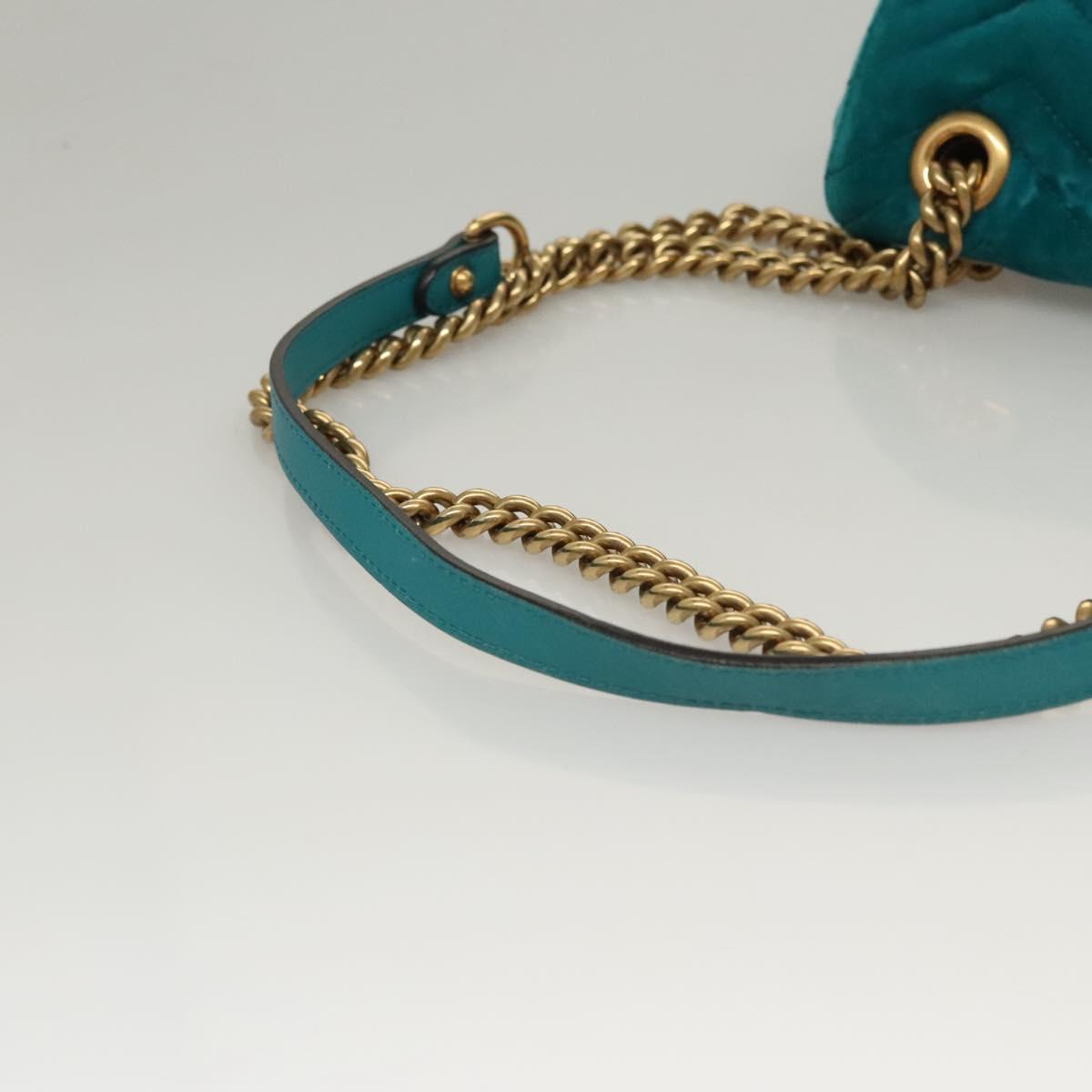 GUCCI GG Marmont Chain Shoulder Bag Velor Turquoise Blue Gold 446744 Auth mr1269