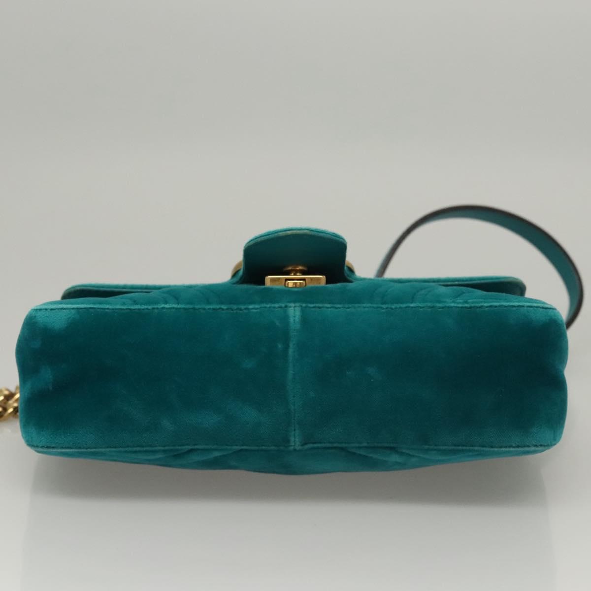 GUCCI GG Marmont Chain Shoulder Bag Velor Turquoise Blue Gold 446744 Auth mr1269