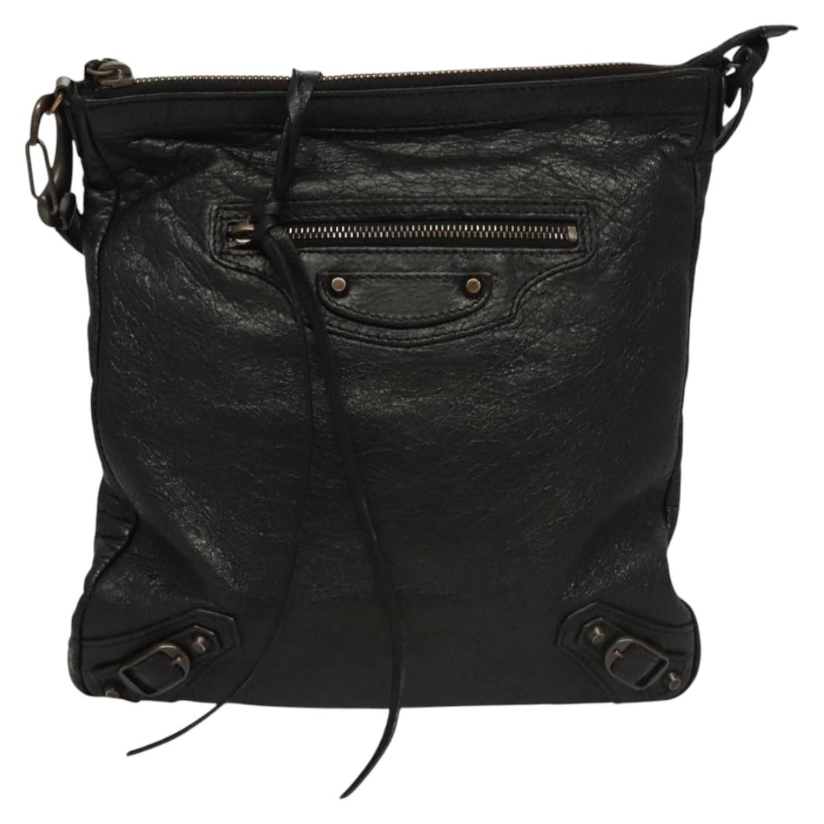 BALENCIAGA City Shoulder Bag Leather Black 310250 Auth mr1279