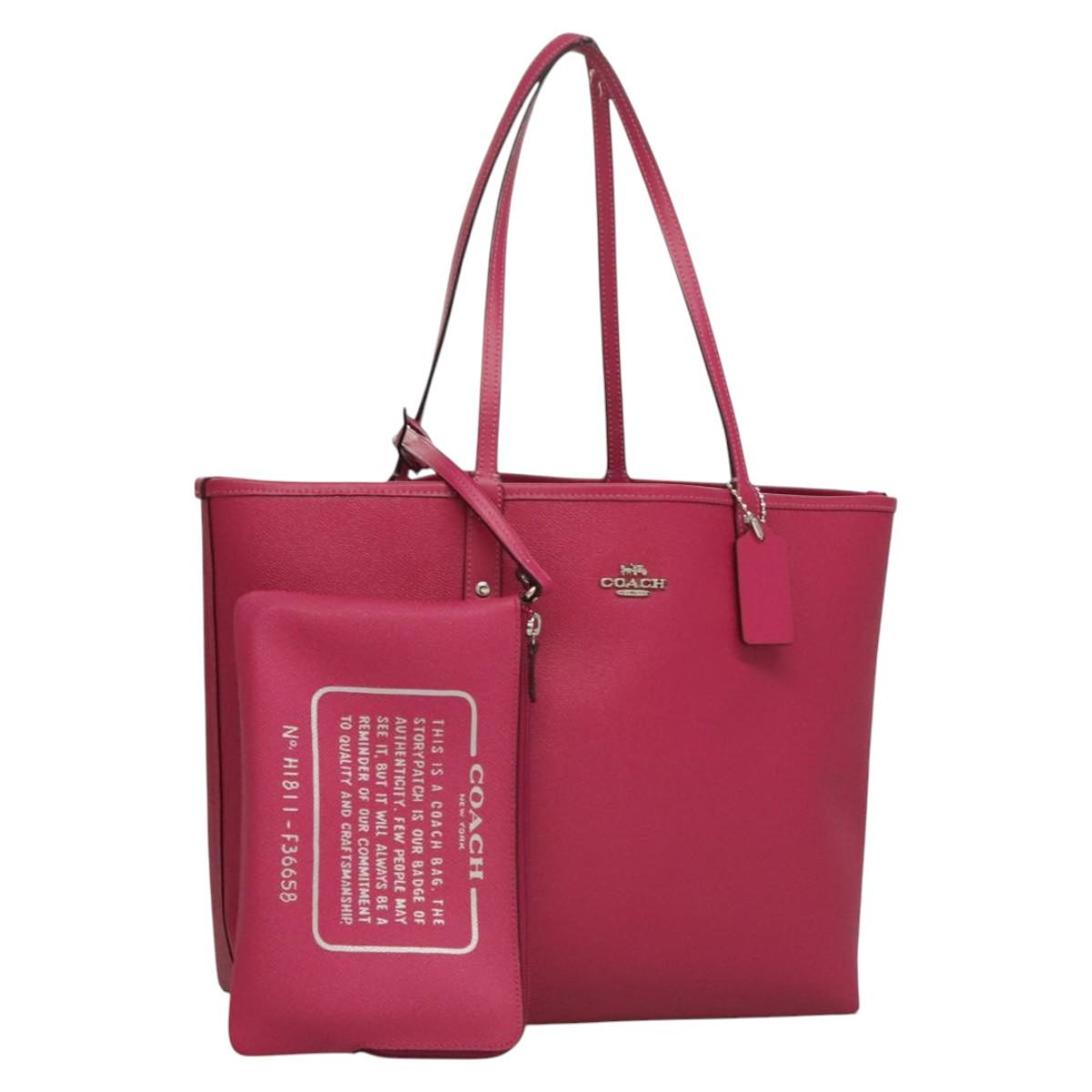 Coach Tote Bag Leather Pink Silver Auth mr1284
