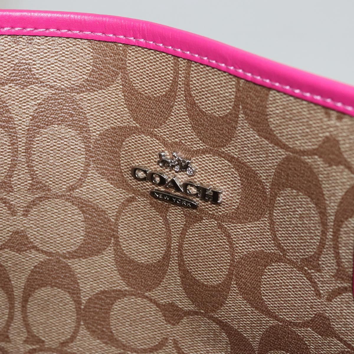 Coach Tote Bag Leather Pink Silver Auth mr1284