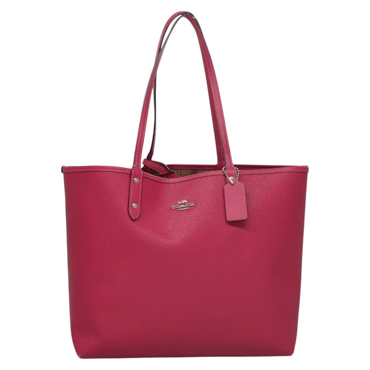 Coach Tote Bag Leather Pink Silver Auth mr1284