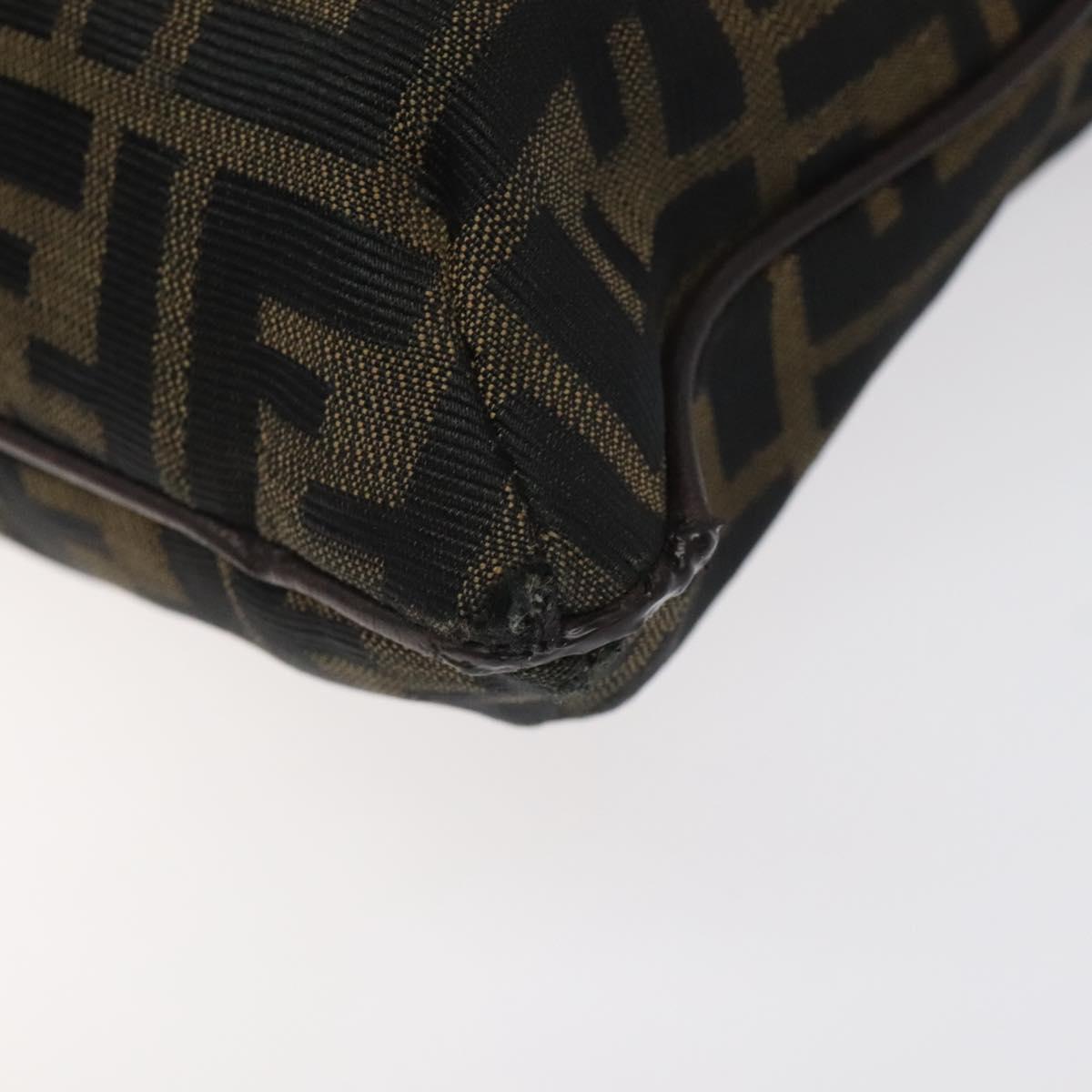 FENDI Zucca Canvas Shoulder Bag Brown Black gold Auth mr1286