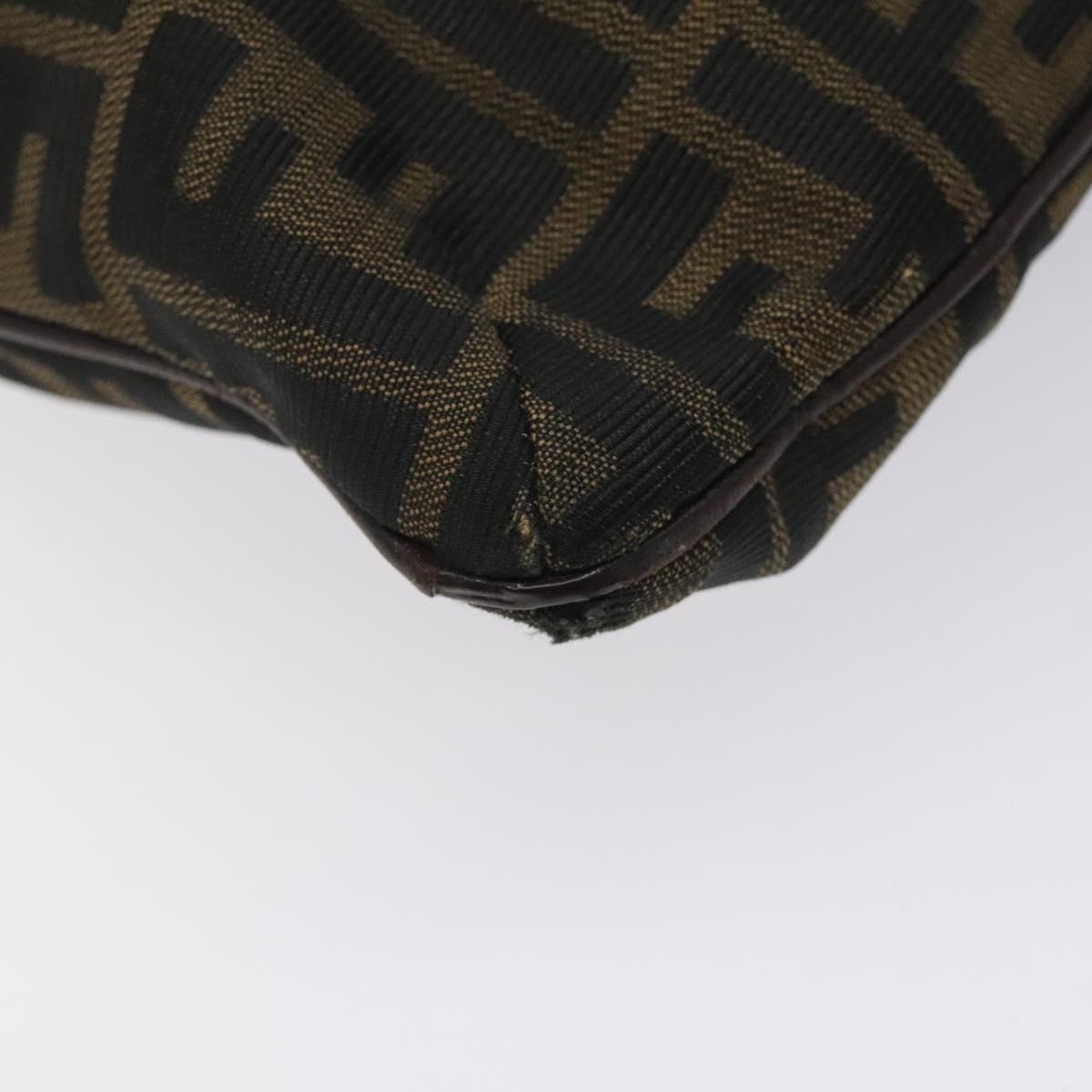FENDI Zucca Canvas Shoulder Bag Brown Black gold Auth mr1286