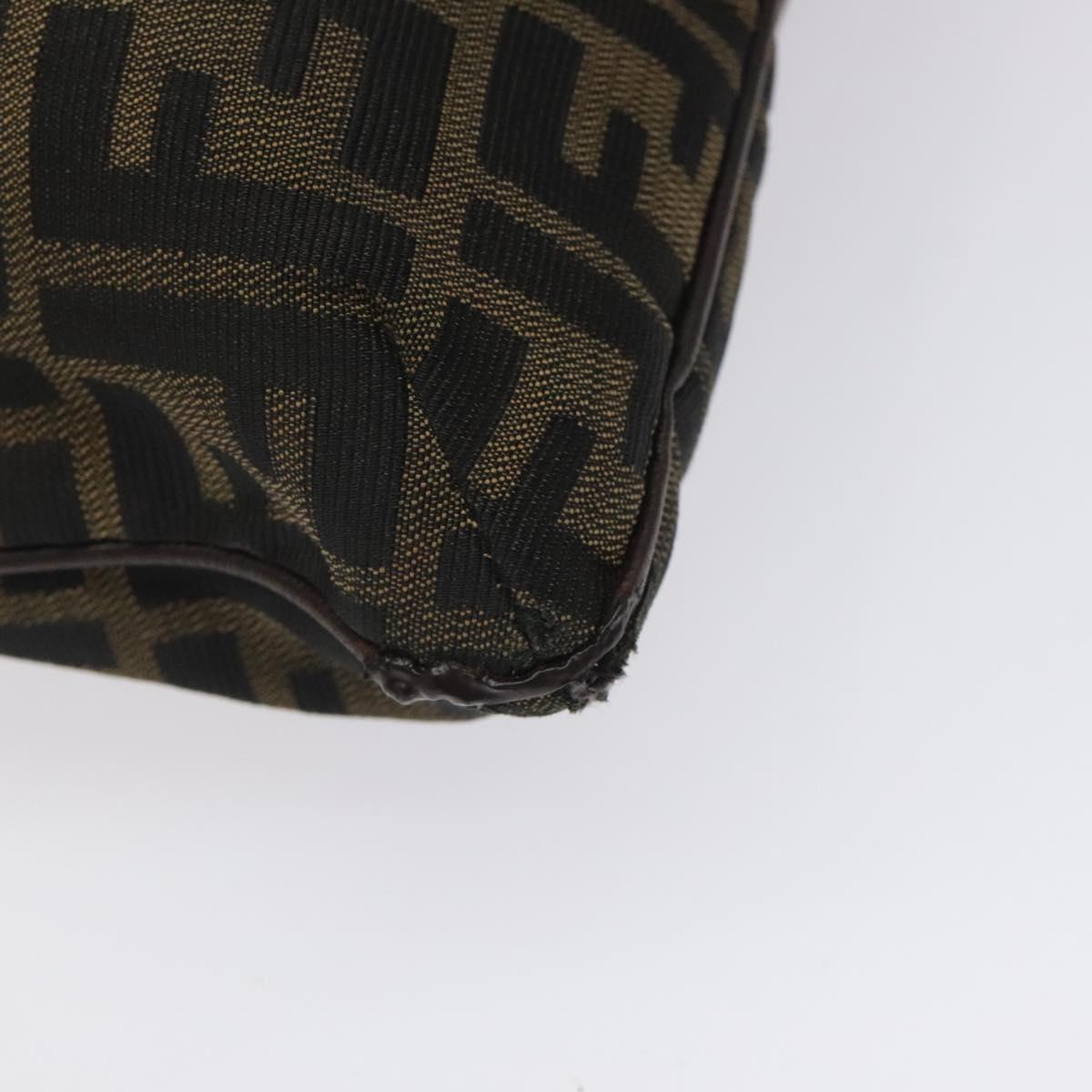 FENDI Zucca Canvas Shoulder Bag Brown Black gold Auth mr1286