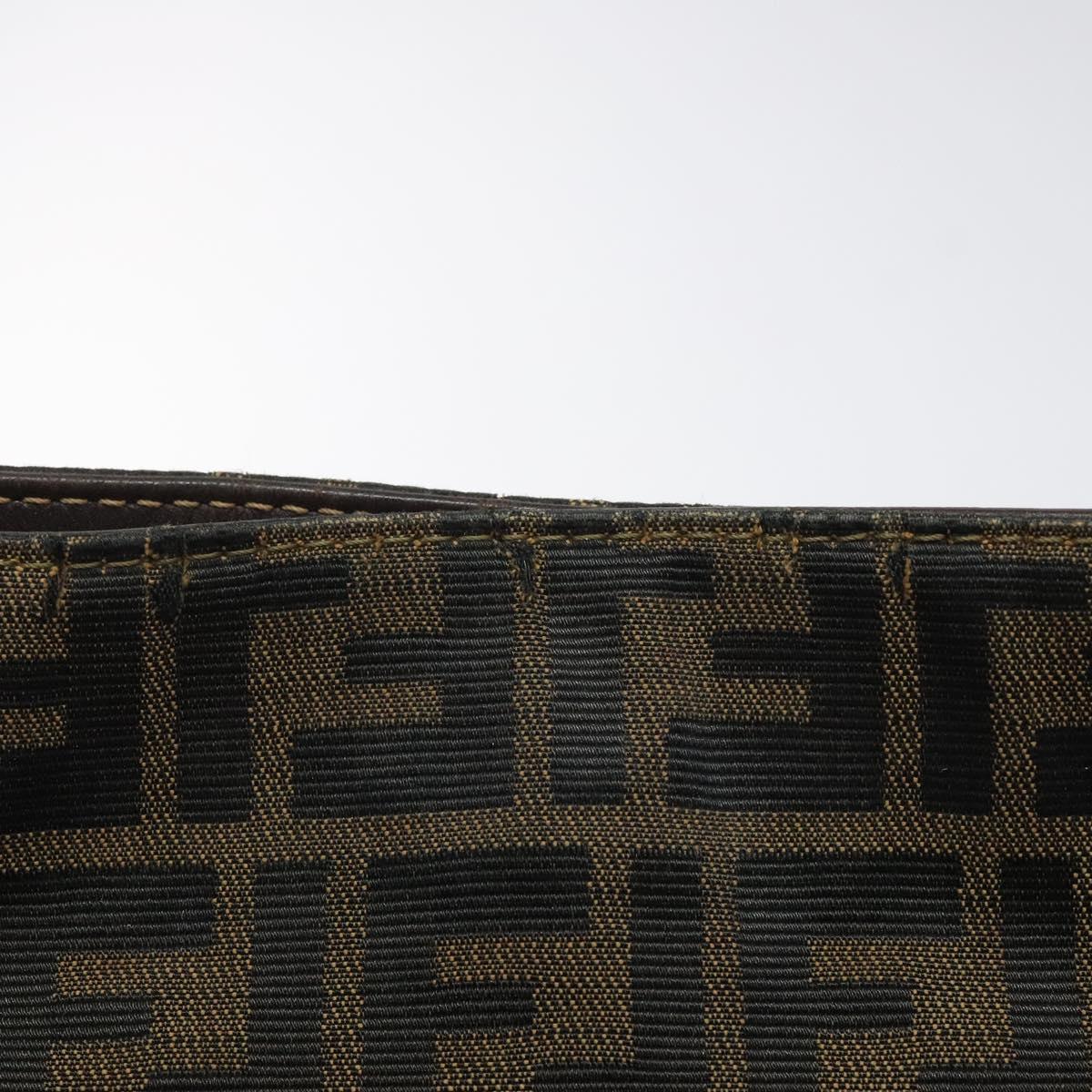 FENDI Zucca Canvas Shoulder Bag Brown Black gold Auth mr1286