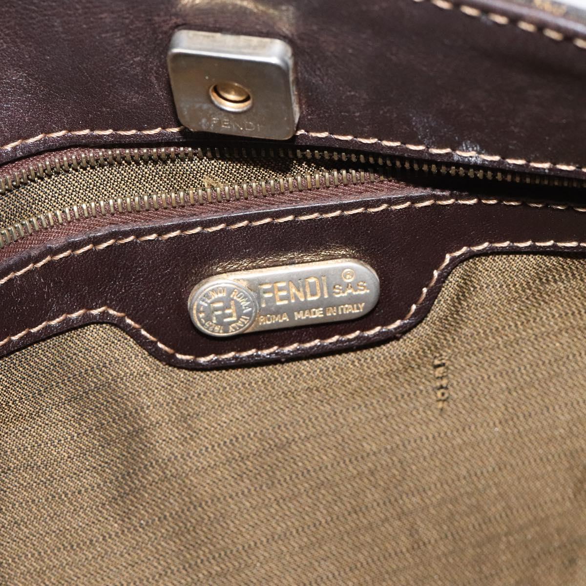 FENDI Zucca Canvas Shoulder Bag Brown Black gold Auth mr1286